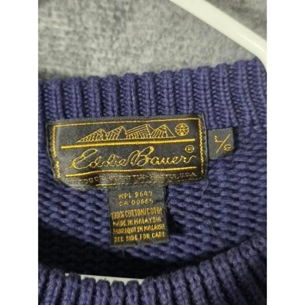 VTG Eddie Bauer Mens Navy Blue Argyle Knit Sweater Pullover Long Sleeve L Preppy - Picture 3 of 8